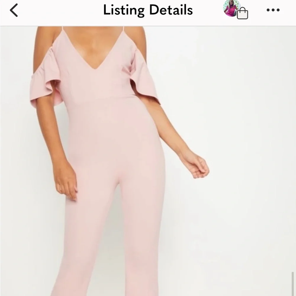PrettyLittleThing Off Shoulder Pink Jumpsuit - Picture 3 of 3